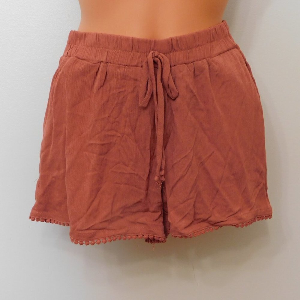 JR6 Be Bop Clay High Waist Juniors' Solid Pom Pom Shorts - Size M